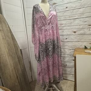 Oscar De La Renta Kimono Kaftan Dress Robe Long Lounge Wear Pink Small/Medium